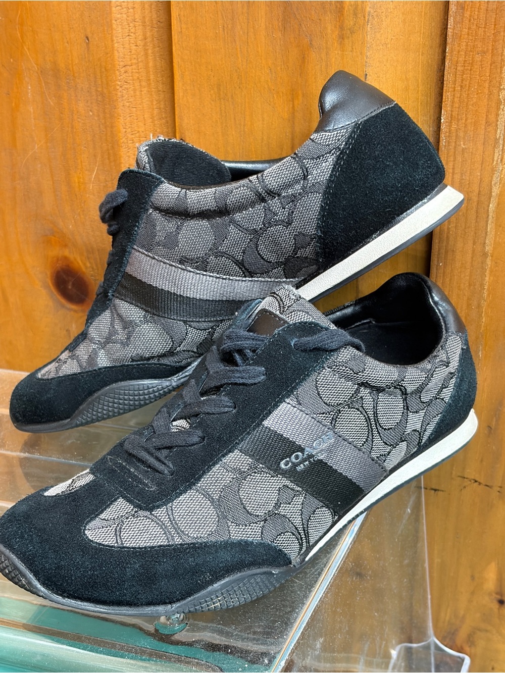 COACH Kelson Women's Sneakers Size 7.5 B Black Signature C Monogram Suede A00775